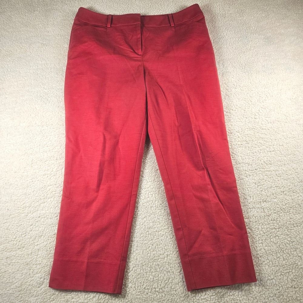 LOFT Riviera Pant Women 14 Red Julie Fit Cotton Blend Straight Leg Business